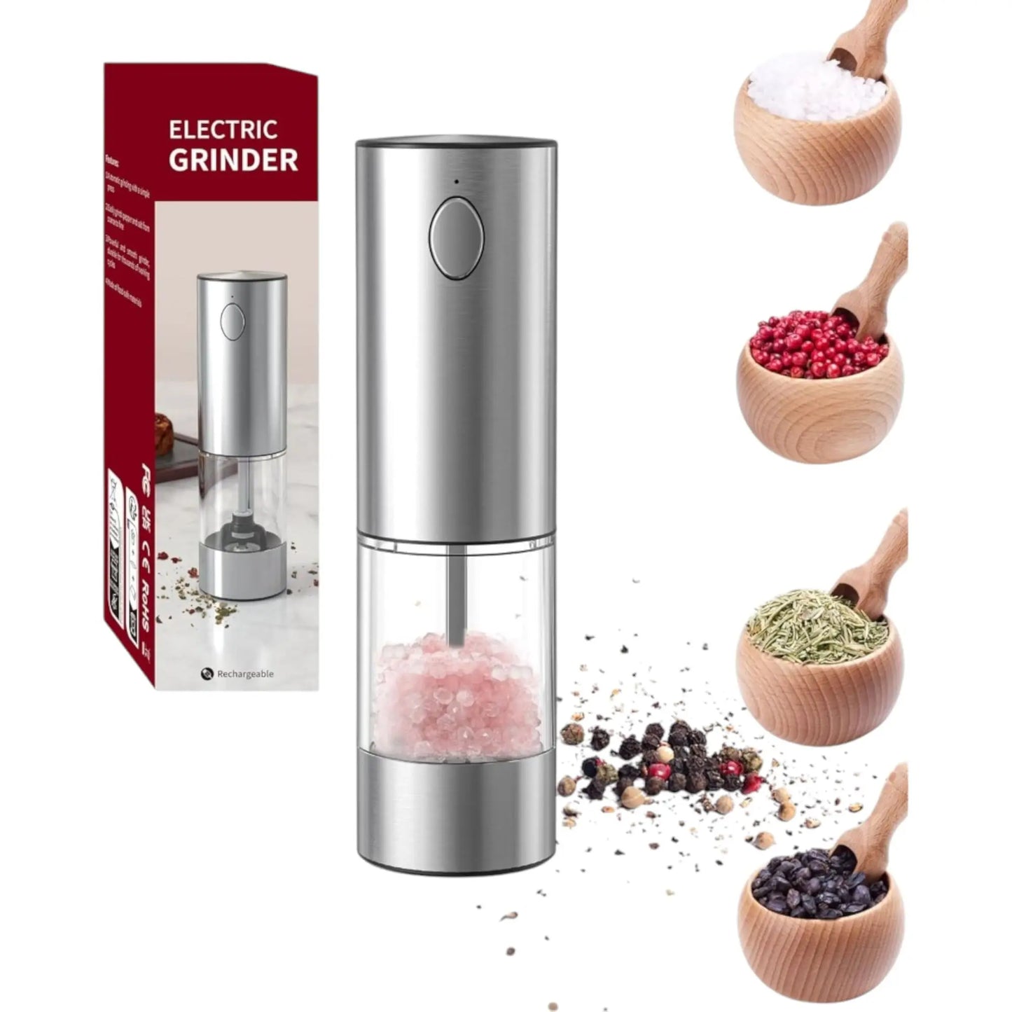 Electric Salt and Pepper Grinder Set | USB Rechargeable | Adjustable Coarseness Geniogoods