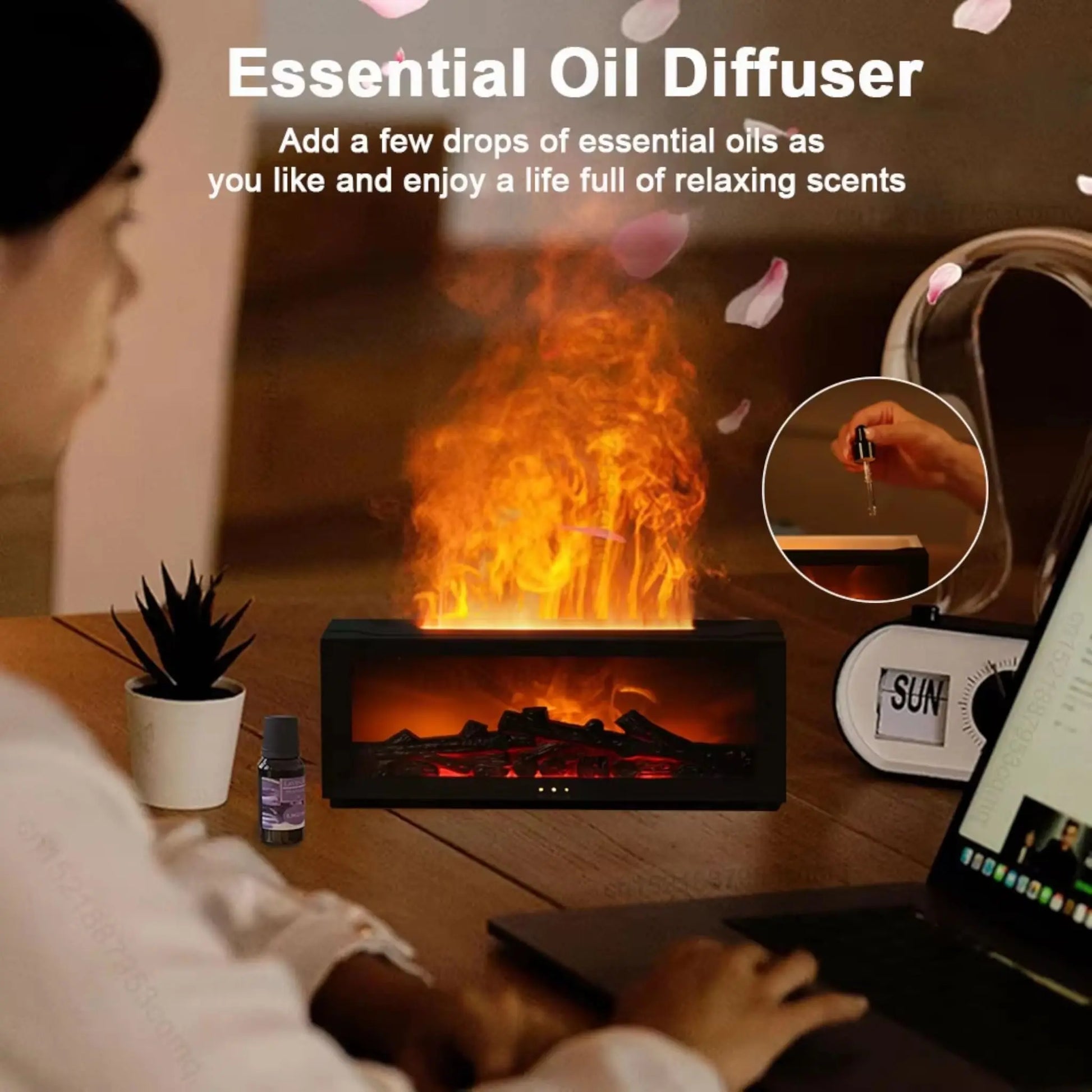 Flame Aroma Humidifier with Essential Oil Diffuser and Night Light Geniogoods