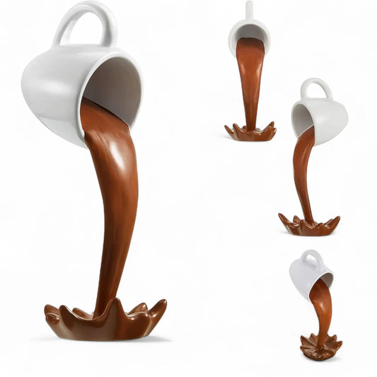 Floating Spilling Coffee Cup Sculpture – Gravity-Defying Coffee Decor  Geniogoods