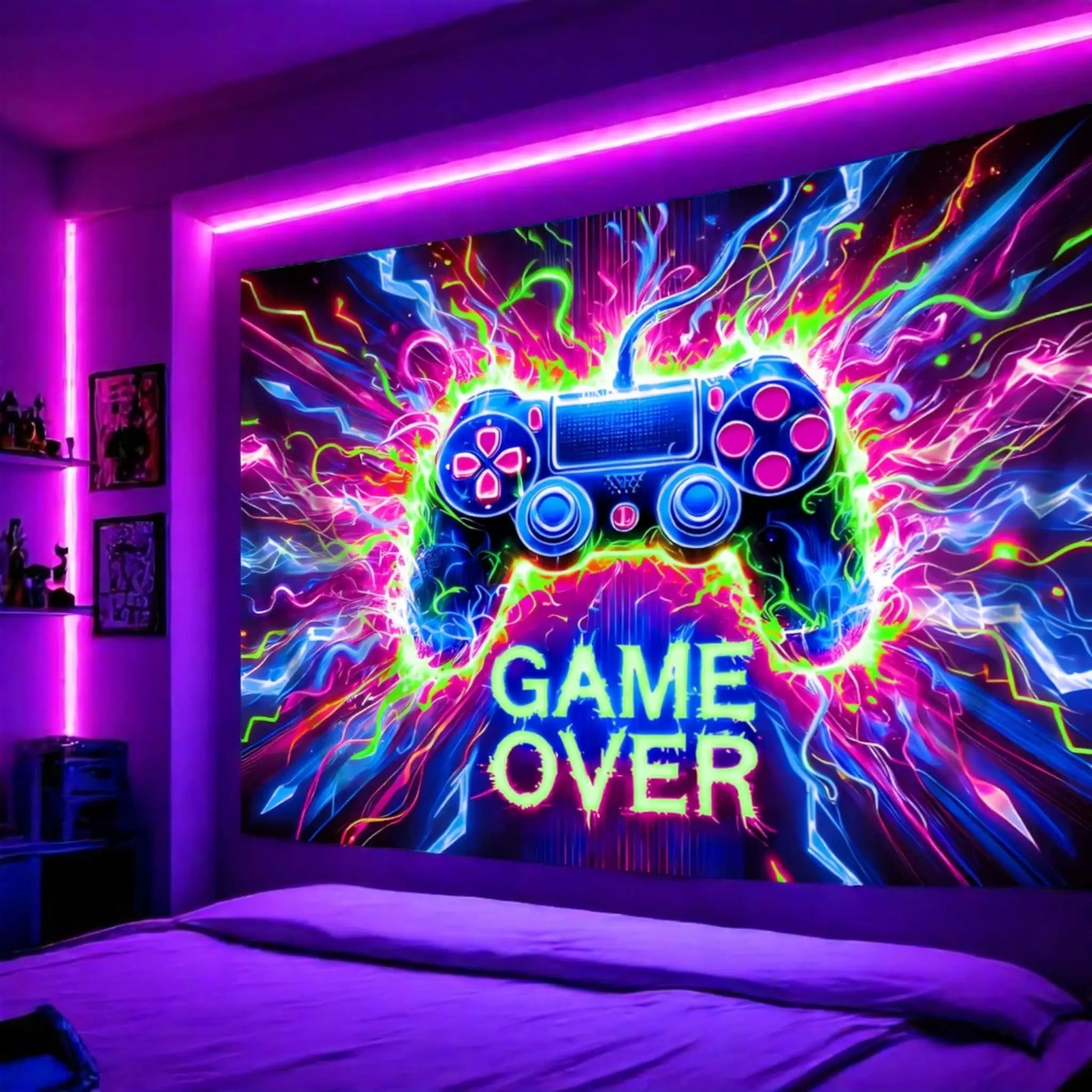 Fluorescent Gaming Wall Tapestry – UV Reactive Gamer Decor  Geniogoods