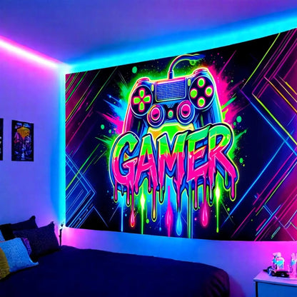 Fluorescent Gaming Wall Tapestry – UV Reactive Gamer Decor  Geniogoods