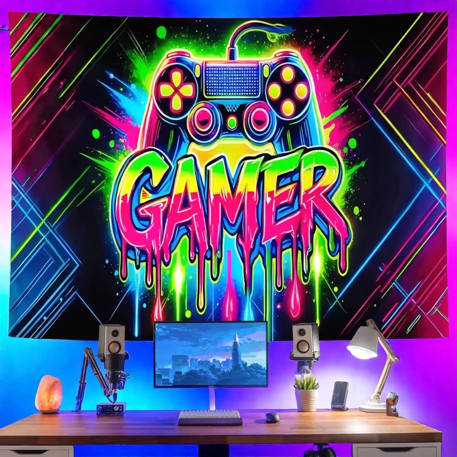 Fluorescent Gaming Wall Tapestry – UV Reactive Gamer Decor  Geniogoods