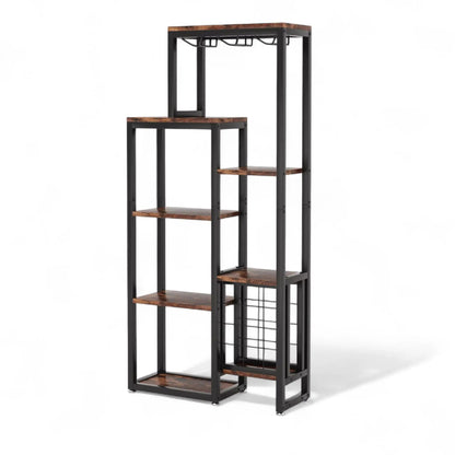 Freestanding Wine Rack with Glass Holder – 5-Tier Industrial Bar Shelf  Geniogoods
