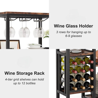 Freestanding Wine Rack with Glass Holder – 5-Tier Industrial Bar Shelf  Geniogoods