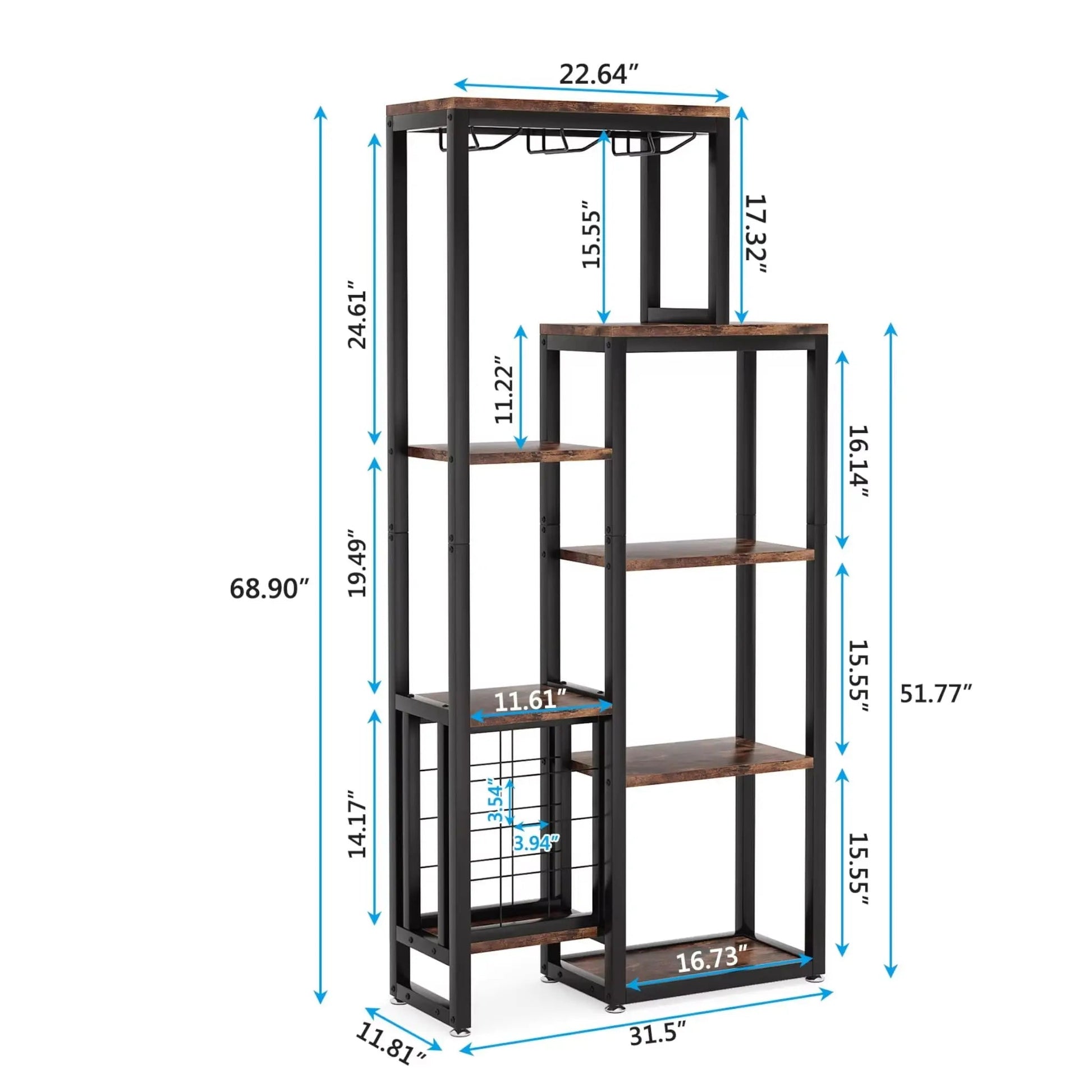 Freestanding Wine Rack with Glass Holder – 5-Tier Industrial Bar Shelf  Geniogoods