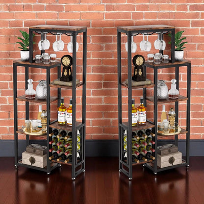 Freestanding Wine Rack with Glass Holder – 5-Tier Industrial Bar Shelf  Geniogoods