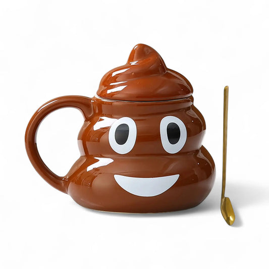 Funny Poop Emoji Mug with Lid & Spoon – Ceramic Cup 480ml Gift  Geniogoods
