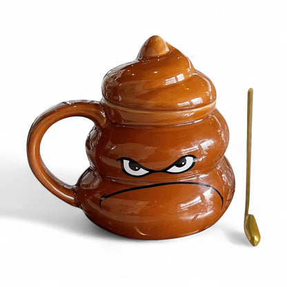 Funny Poop Emoji Mug with Lid & Spoon – Ceramic Cup 480ml Gift  Geniogoods
