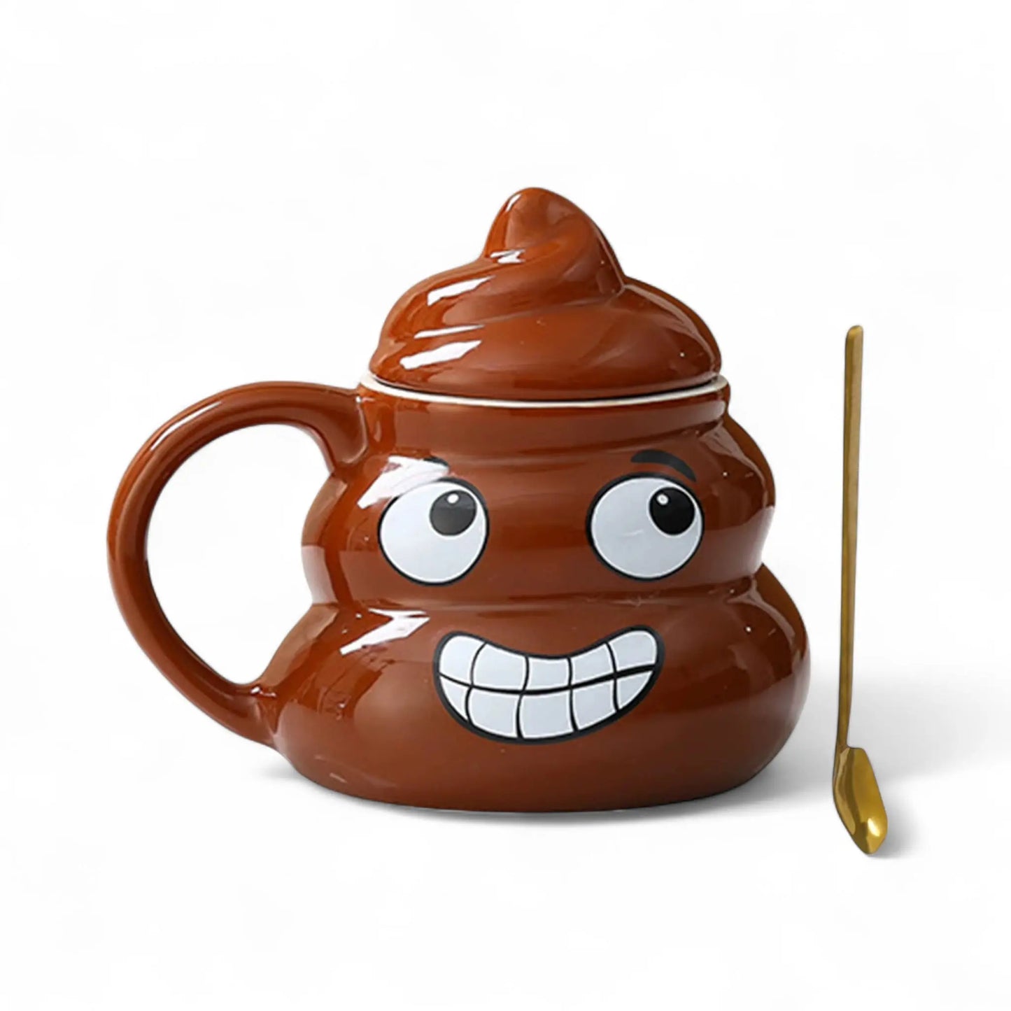 Funny Poop Emoji Mug with Lid & Spoon – Ceramic Cup 480ml Gift  Geniogoods