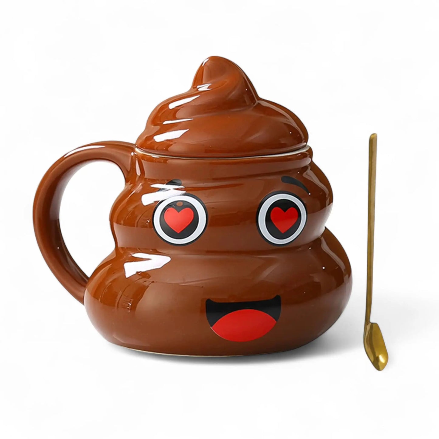 Funny Poop Emoji Mug with Lid & Spoon – Ceramic Cup 480ml Gift  Geniogoods