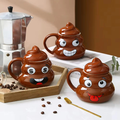 Funny Poop Emoji Mug with Lid & Spoon – Ceramic Cup 480ml Gift  Geniogoods