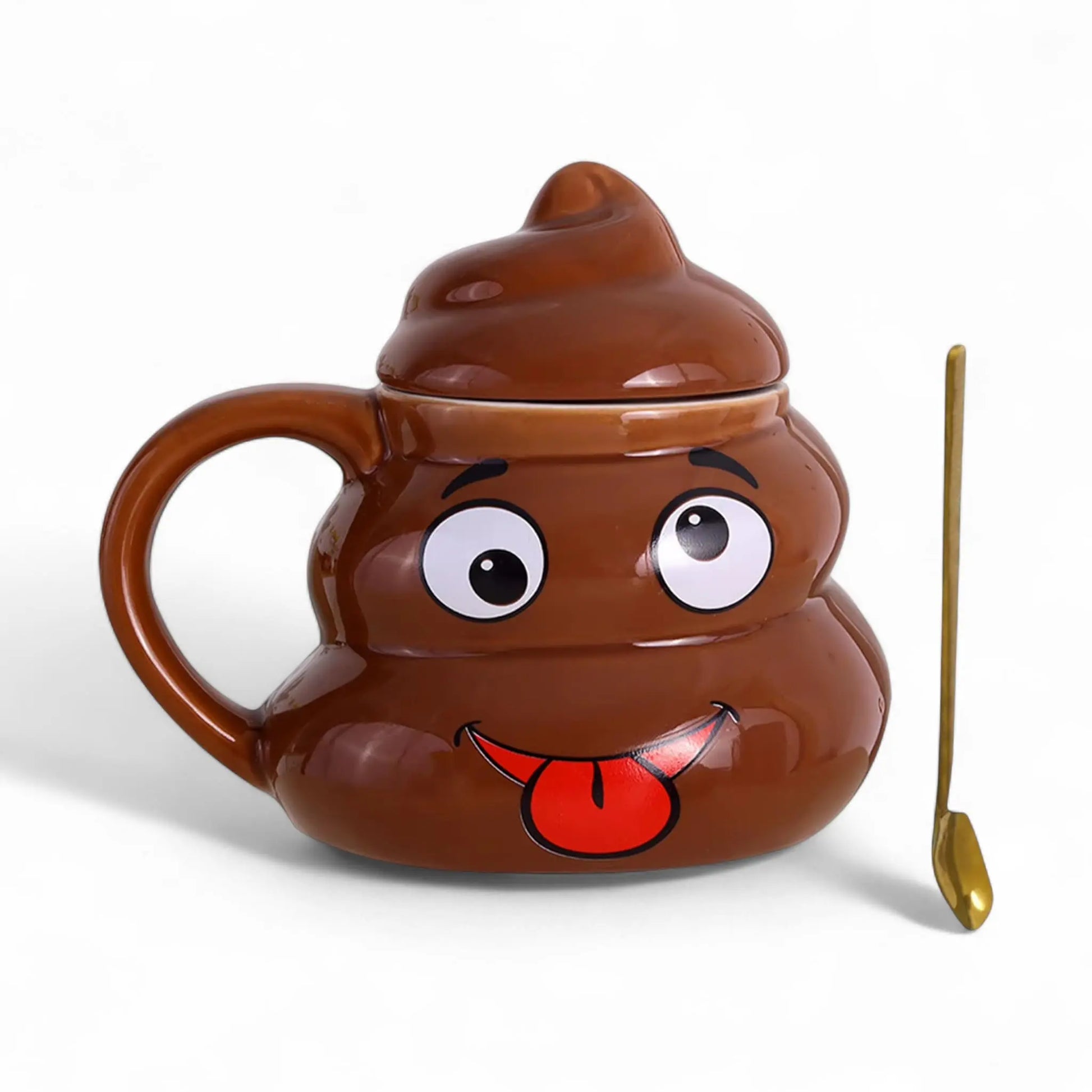Funny Poop Emoji Mug with Lid & Spoon – Ceramic Cup 480ml Gift  Geniogoods