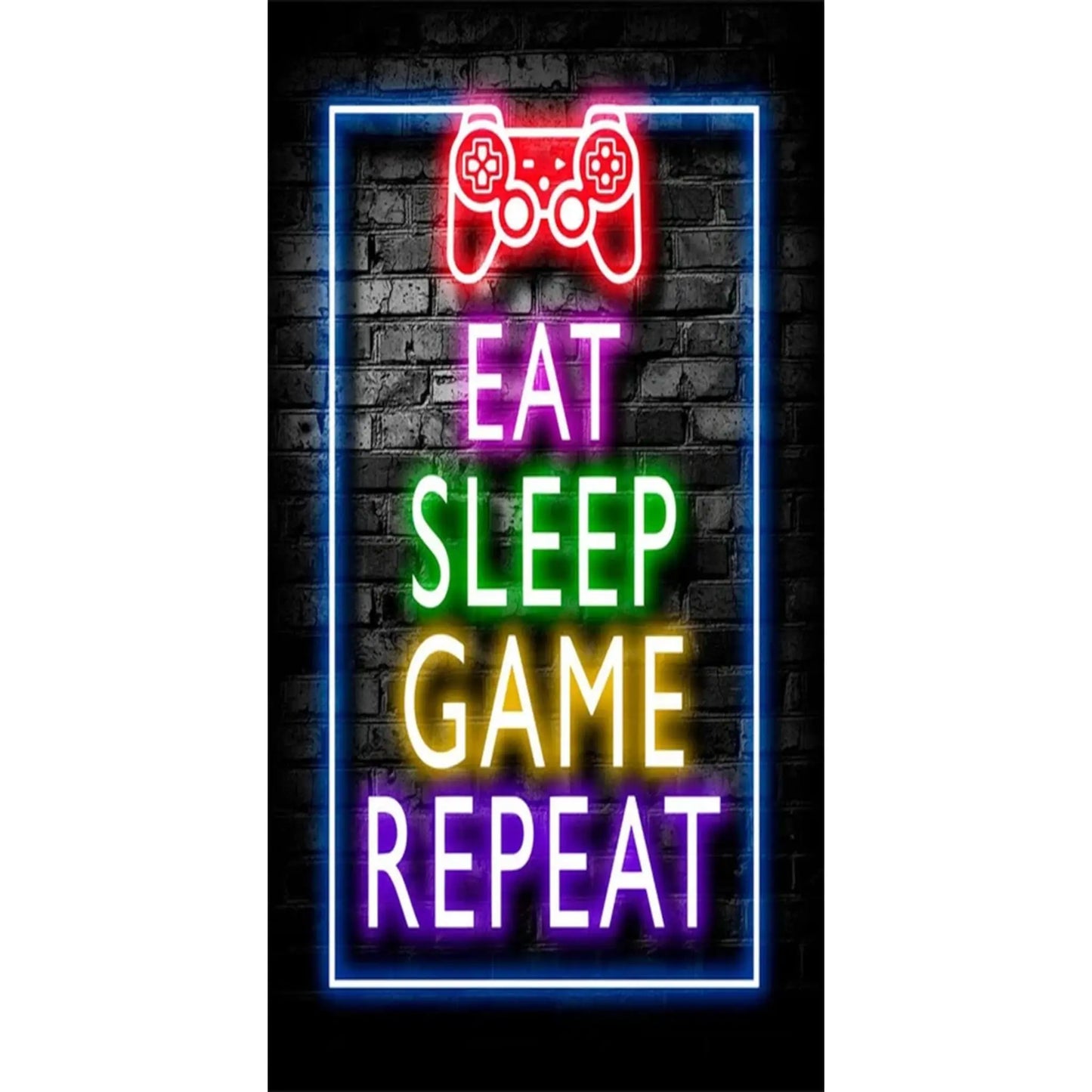 Gaming Neon "Eat Sleep Game Repeat" Canvas Poster Geniogoods