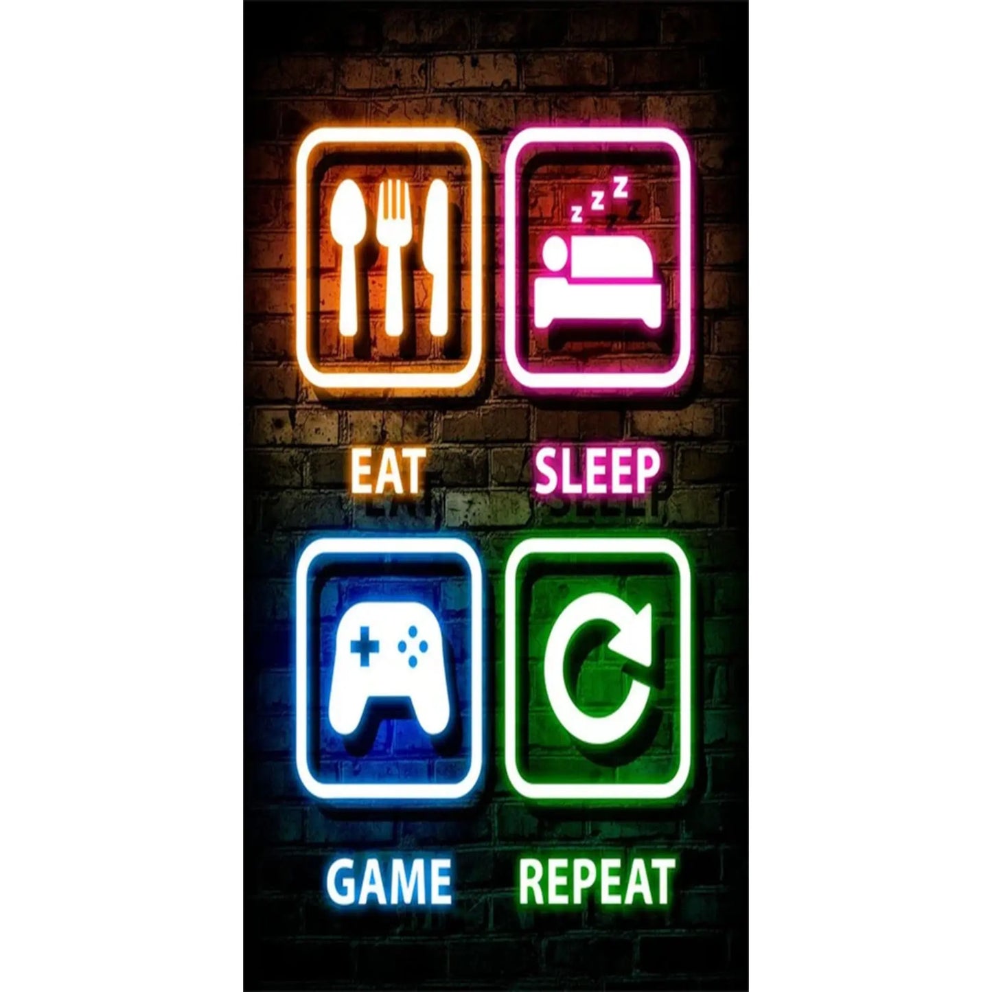 Gaming Neon "Eat Sleep Game Repeat" Canvas Poster Geniogoods