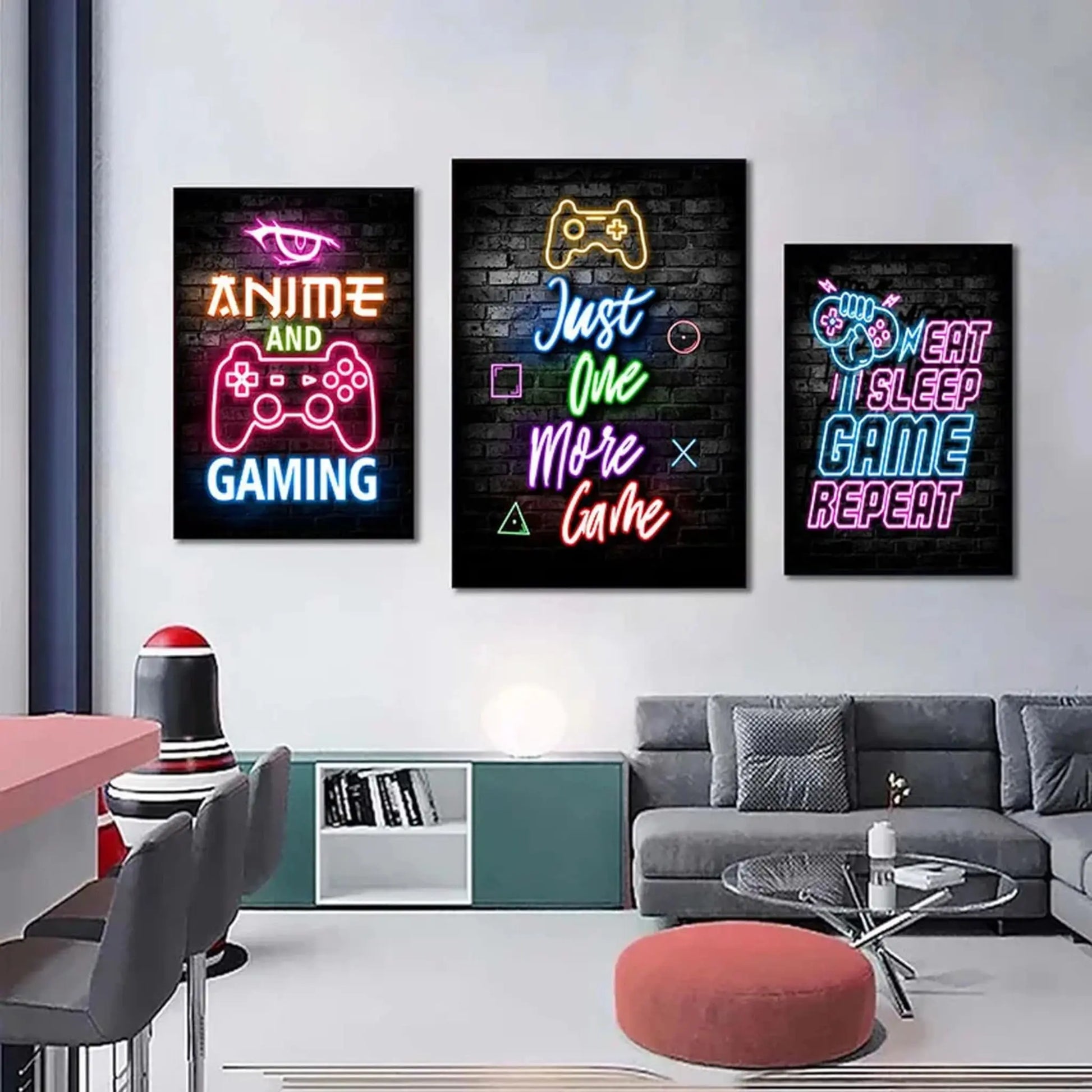 Gaming Neon "Eat Sleep Game Repeat" Canvas Poster Geniogoods
