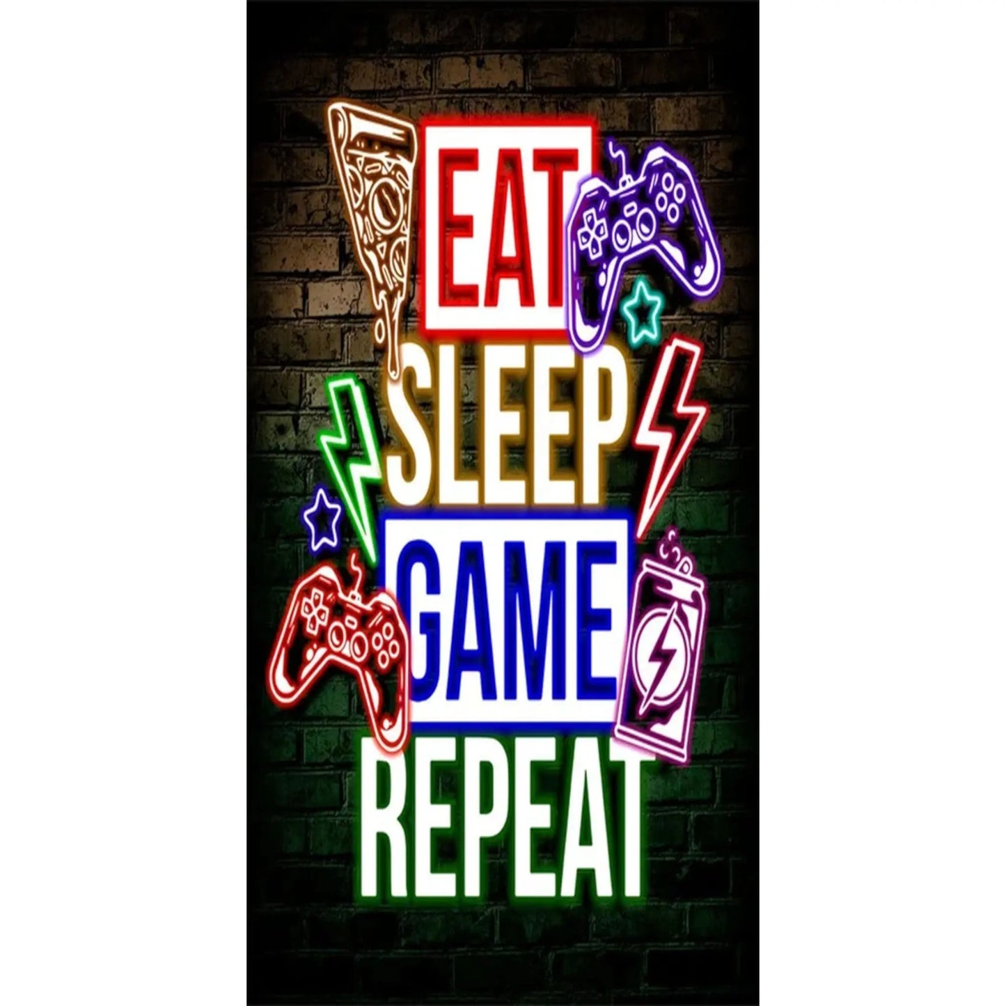 Gaming Neon "Eat Sleep Game Repeat" Canvas Poster Geniogoods