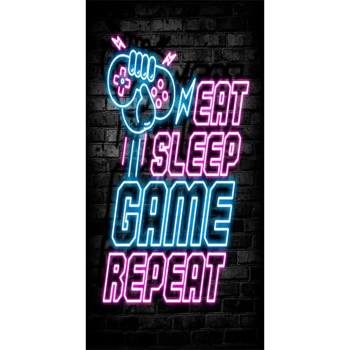 Gaming Neon "Eat Sleep Game Repeat" Canvas Poster Geniogoods