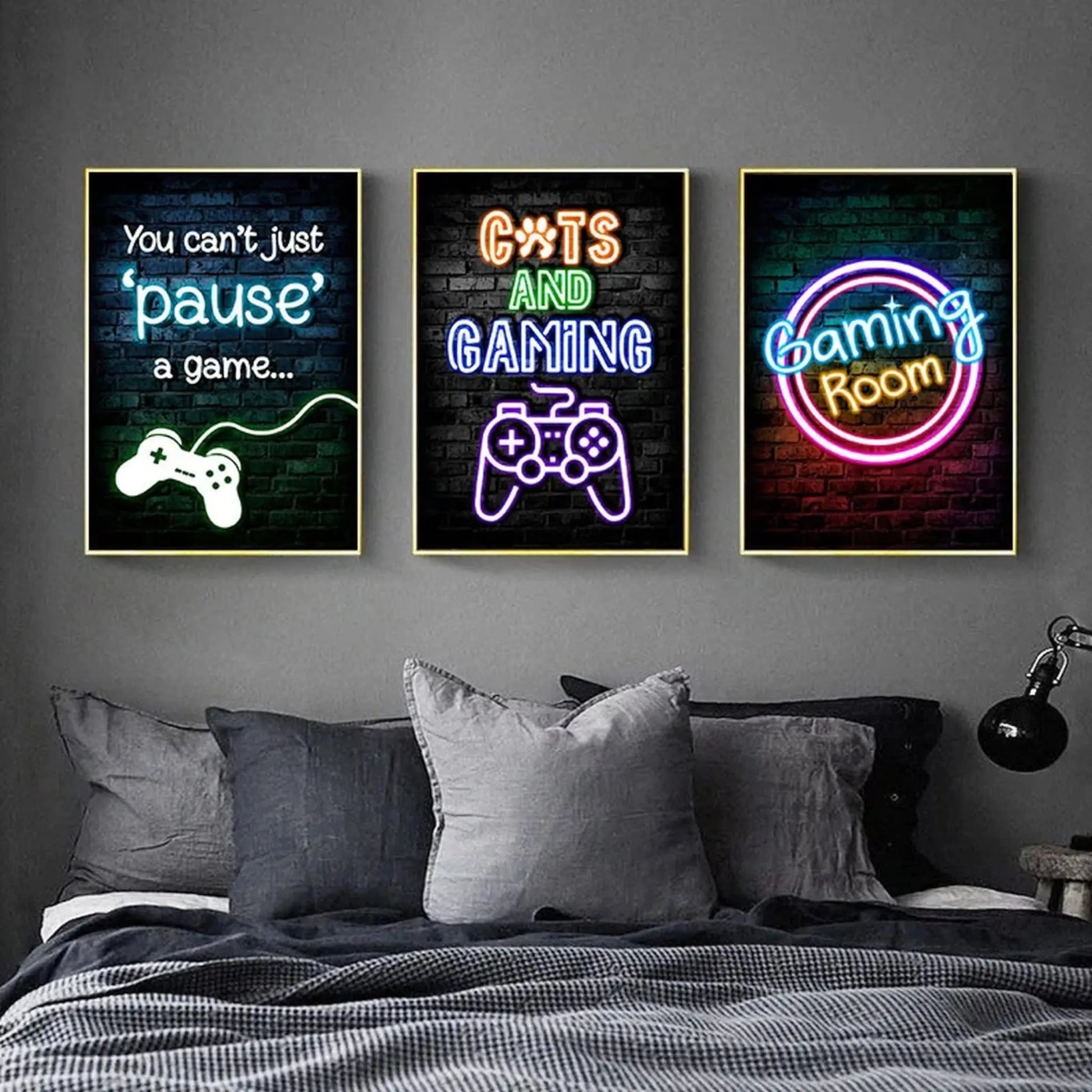 Gaming Neon "Eat Sleep Game Repeat" Canvas Poster Geniogoods