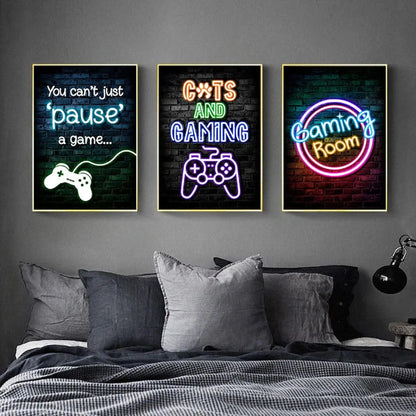 Gaming Neon "Eat Sleep Game Repeat" Canvas Poster Geniogoods