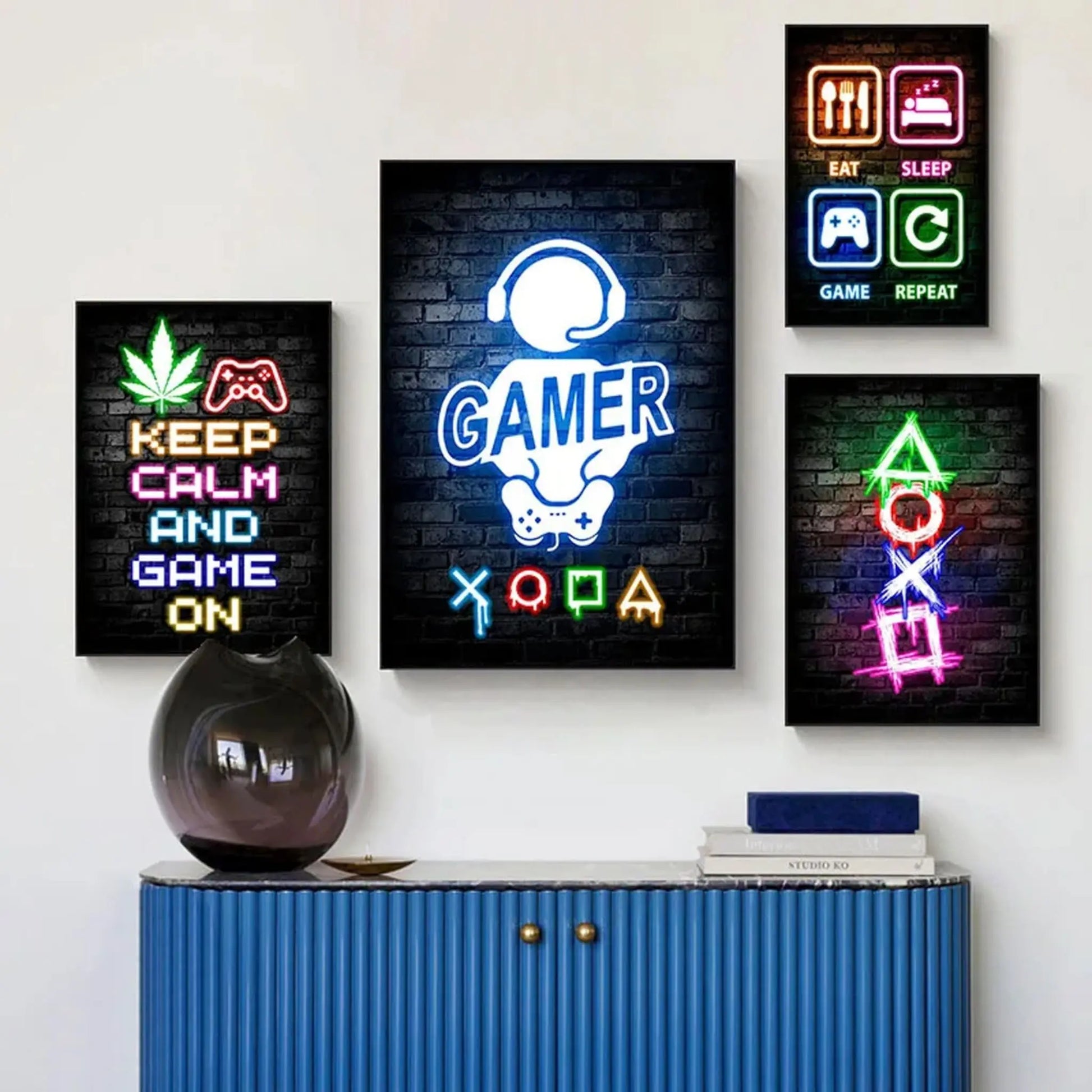 Gaming Neon "Eat Sleep Game Repeat" Canvas Poster Geniogoods