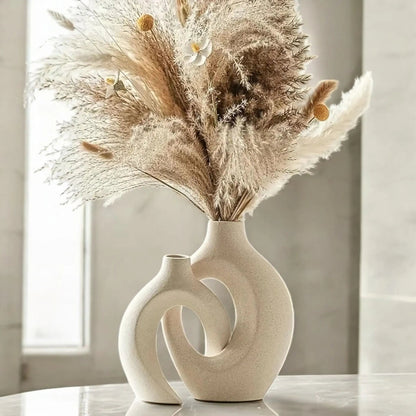 Hollow Nordic Modern Ceramic Vase Set – Elegant Boho Home Decor  Geniogoods