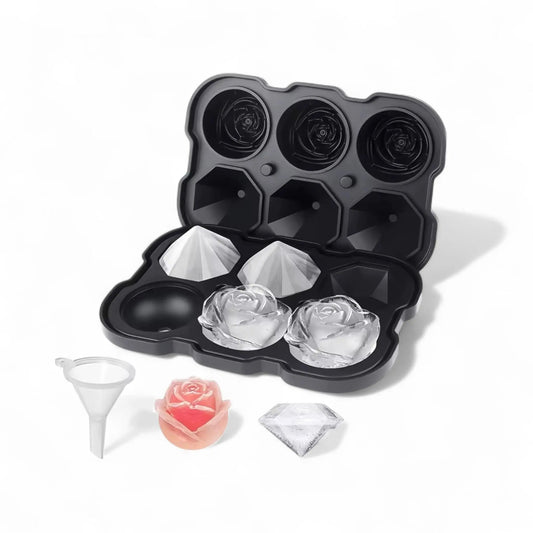 Ice cube mold set – silicone bar tray with rose & gun shapes  Geniogoods