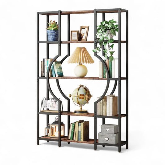 Industrial Geometric Bookshelf – 5 Tier Freestanding Display Shelf  Geniogoods