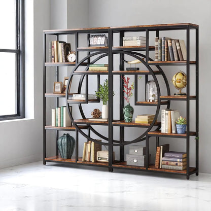 Industrial Geometric Bookshelf – 5 Tier Freestanding Display Shelf  Geniogoods