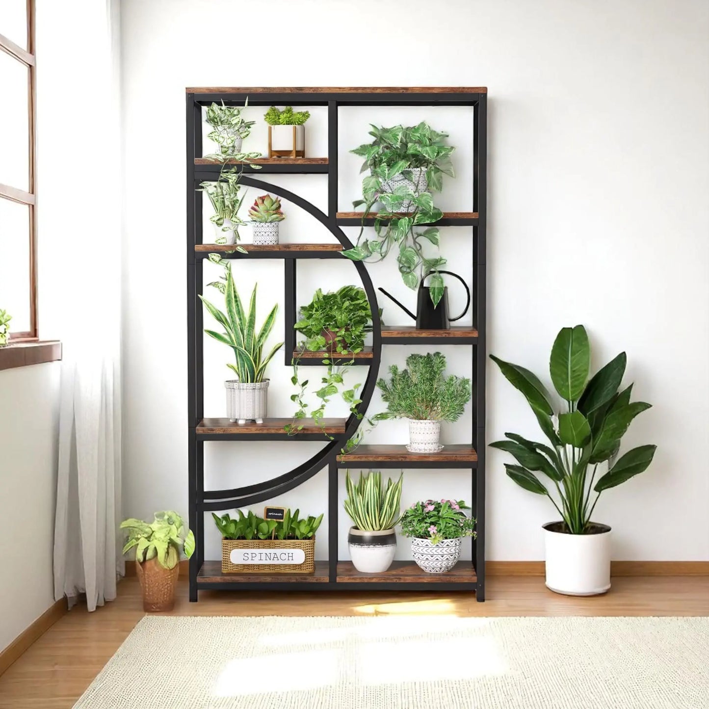 Industrial Geometric Bookshelf – 5 Tier Freestanding Display Shelf  Geniogoods