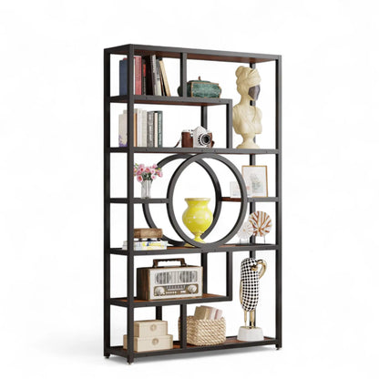 Industrial Geometric Bookshelf – 5 Tier Freestanding Display Shelf  Geniogoods