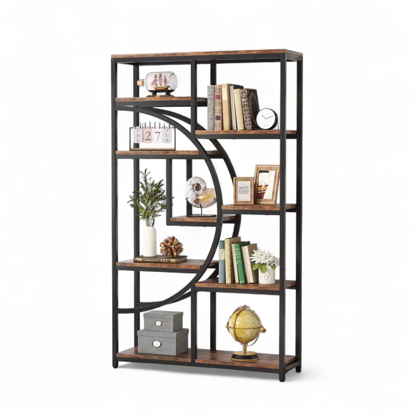Industrial Geometric Bookshelf – 5 Tier Freestanding Display Shelf  Geniogoods