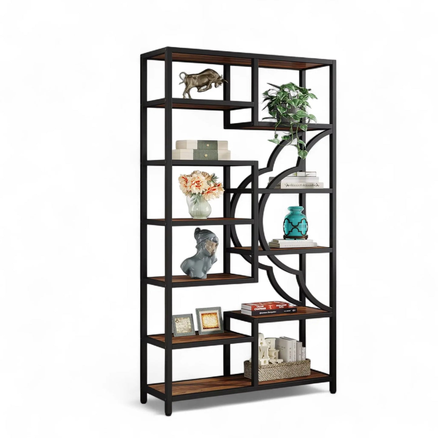 Industrial Geometric Bookshelf – 5 Tier Freestanding Display Shelf  Geniogoods