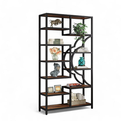 Industrial Geometric Bookshelf – 5 Tier Freestanding Display Shelf  Geniogoods