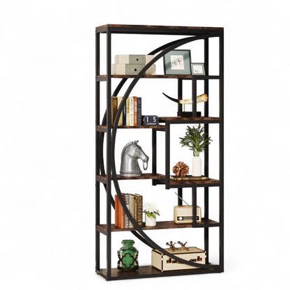 Industrial Geometric Bookshelf – 5 Tier Freestanding Display Shelf  Geniogoods