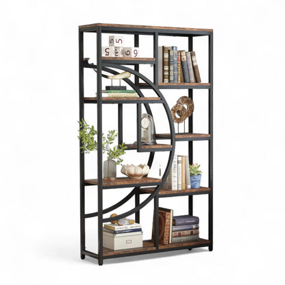 Industrial Geometric Bookshelf – 5 Tier Freestanding Display Shelf  Geniogoods