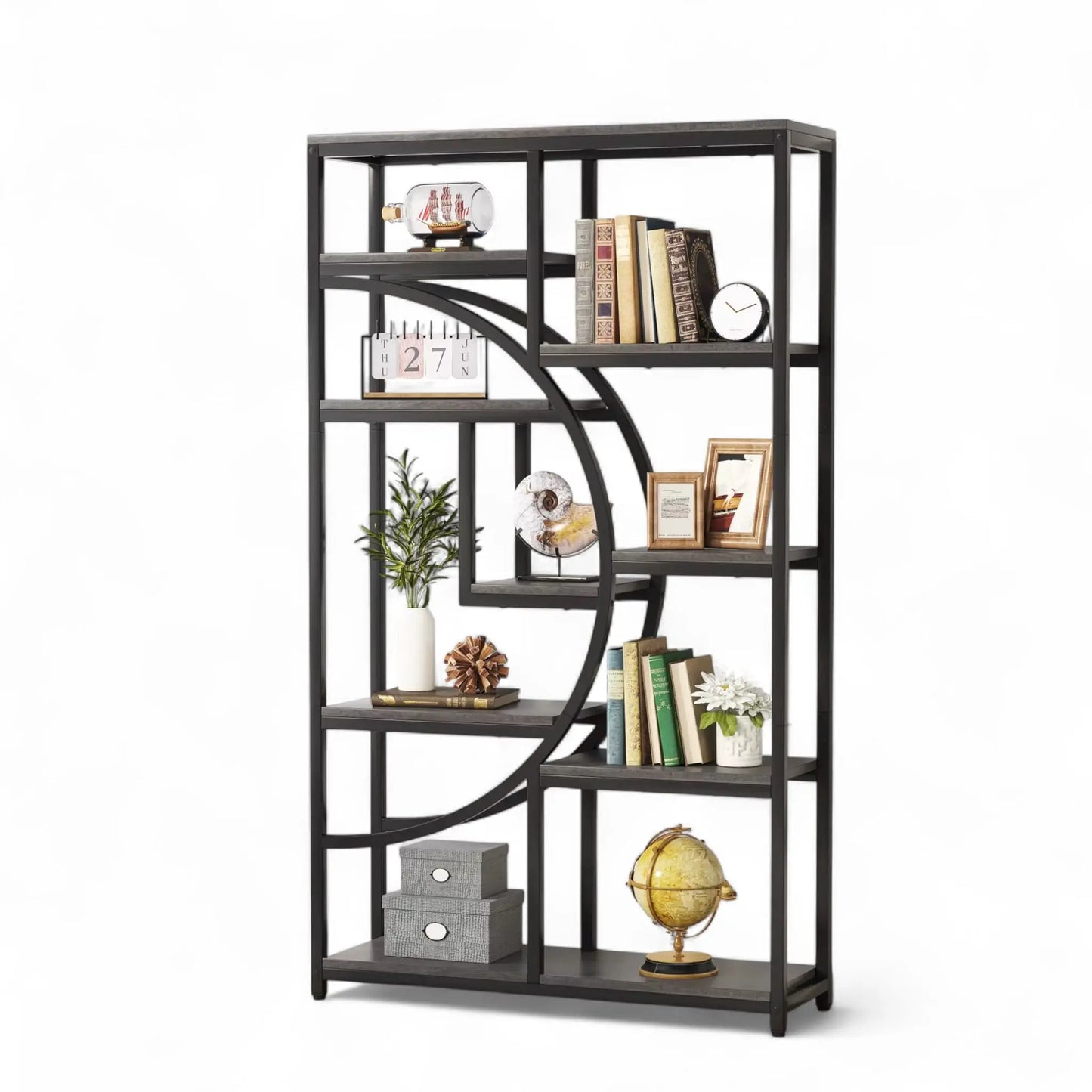 Industrial Geometric Bookshelf – 5 Tier Freestanding Display Shelf  Geniogoods
