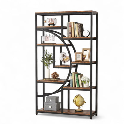 Industrial Geometric Bookshelf – 5 Tier Freestanding Display Shelf  Geniogoods