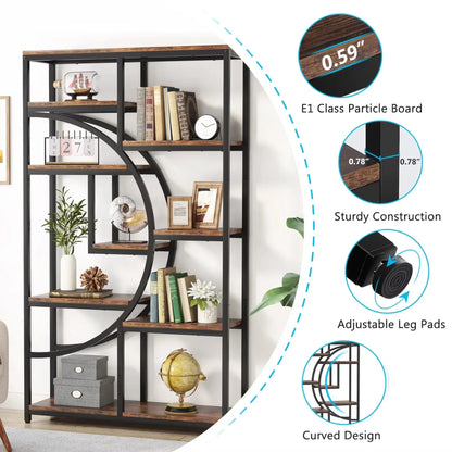 Industrial Geometric Bookshelf – 5 Tier Freestanding Display Shelf  Geniogoods