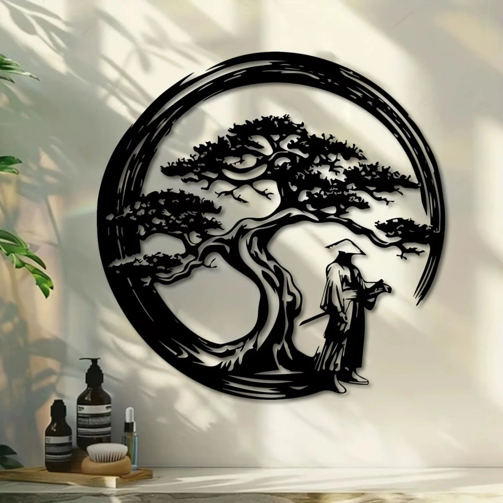 Japanese Bonsai Tree Wall Art – Zen Metal Decor 15.7x15.7in  Geniogoods