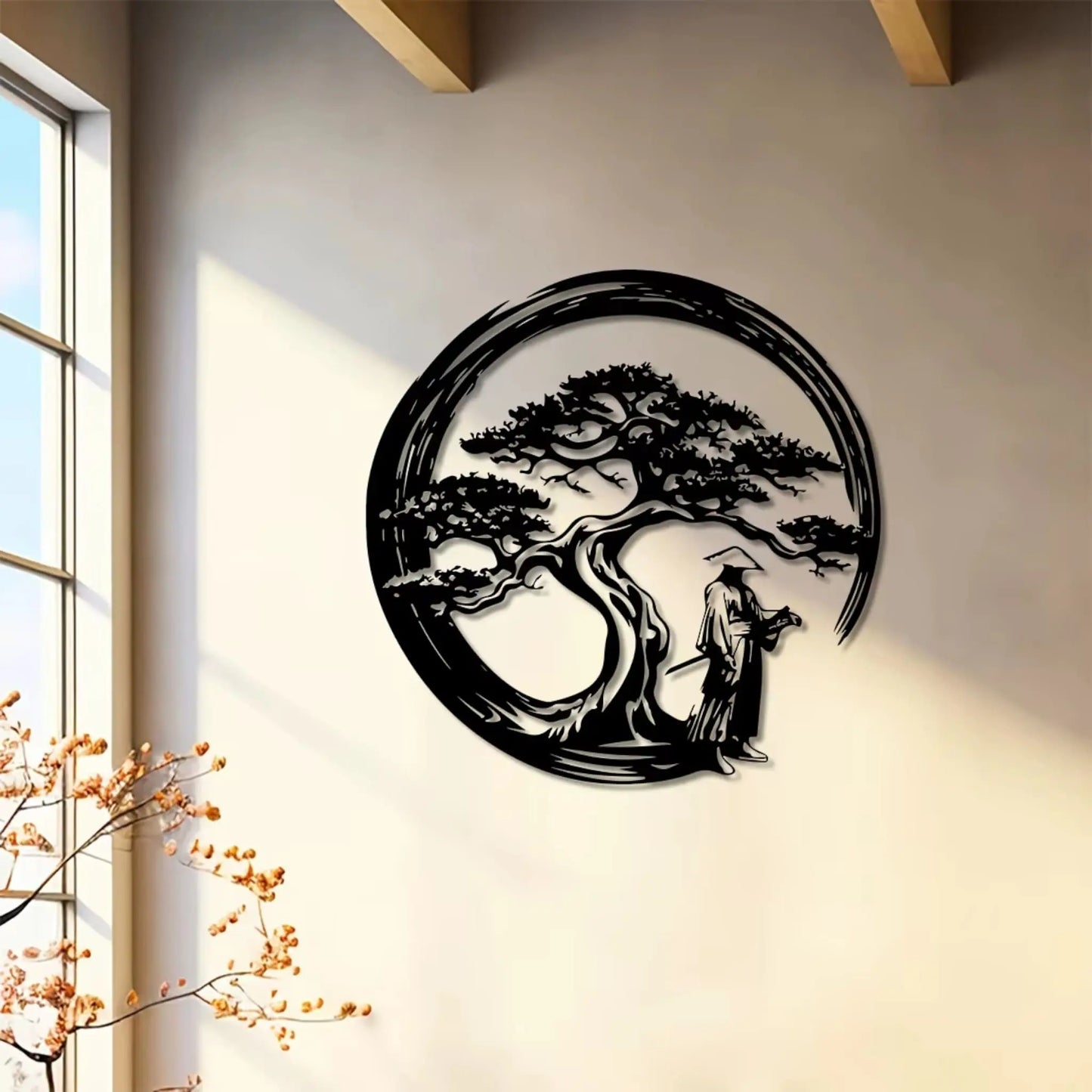 Japanese Bonsai Tree Wall Art – Zen Metal Decor 15.7x15.7in  Geniogoods