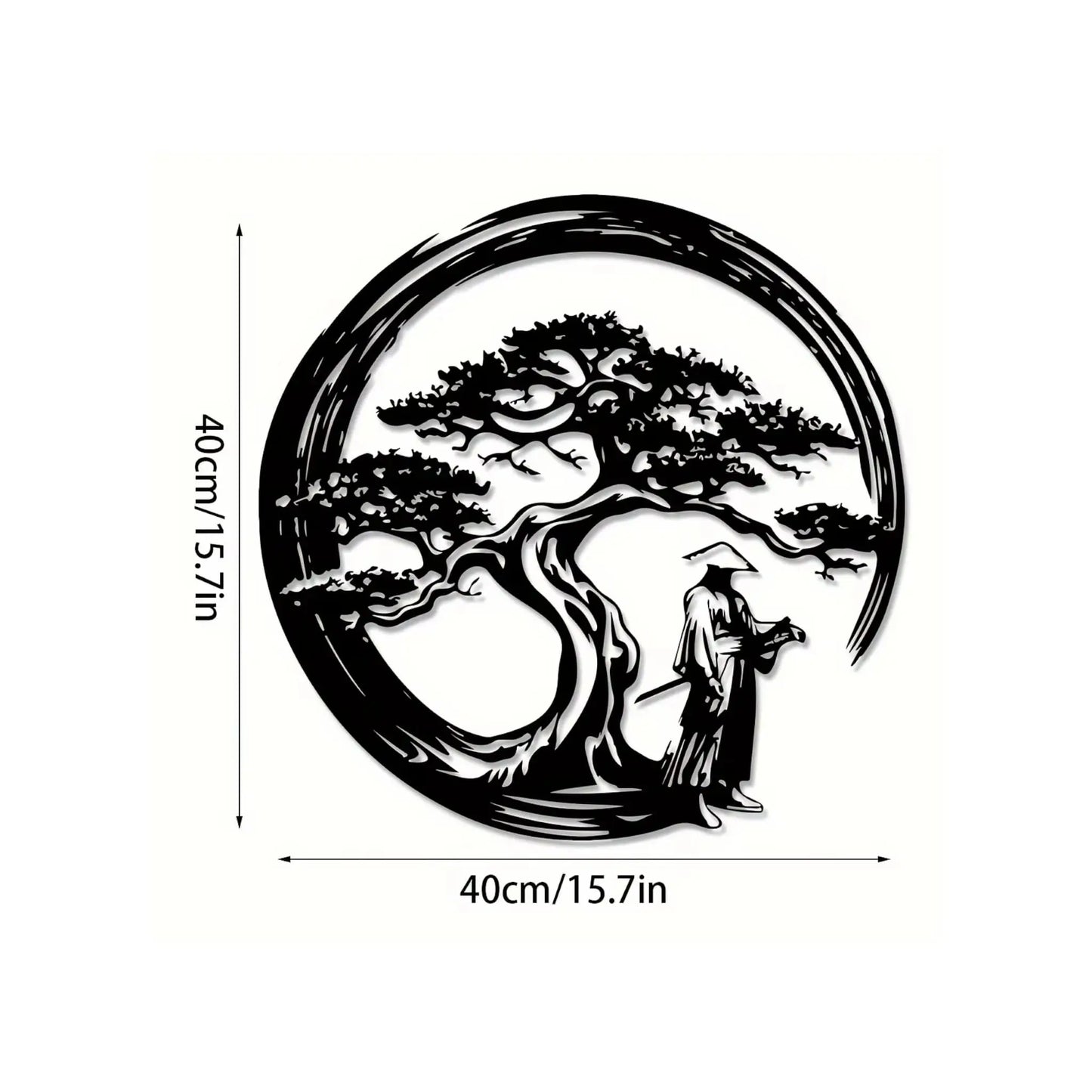 Japanese Bonsai Tree Wall Art – Zen Metal Decor 15.7x15.7in  Geniogoods