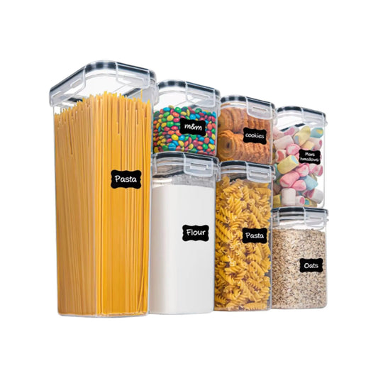 Kitchen 7-Piece Airtight Food Storage Containers Set – BPA-Free, Plastic Storage with 20 Chalkboard Labels & White Marker Geniogoods