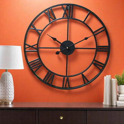 Large Roman Numeral Wall Clock – Vintage Metal Decor Accent  Geniogoods