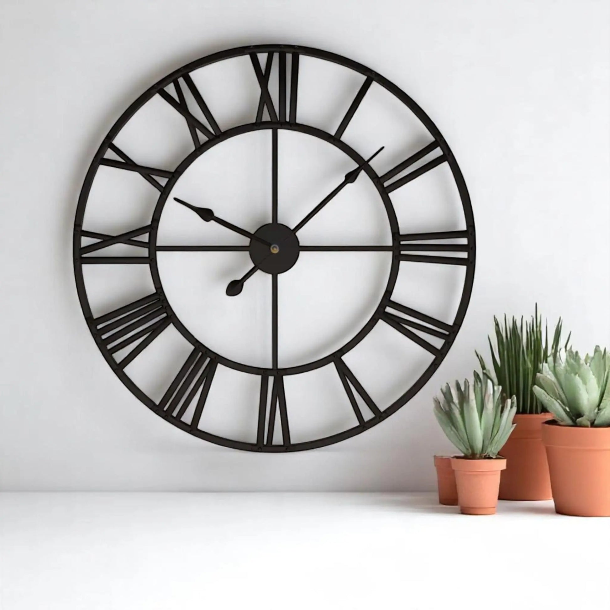 Large Roman Numeral Wall Clock – Vintage Metal Decor Accent  Geniogoods