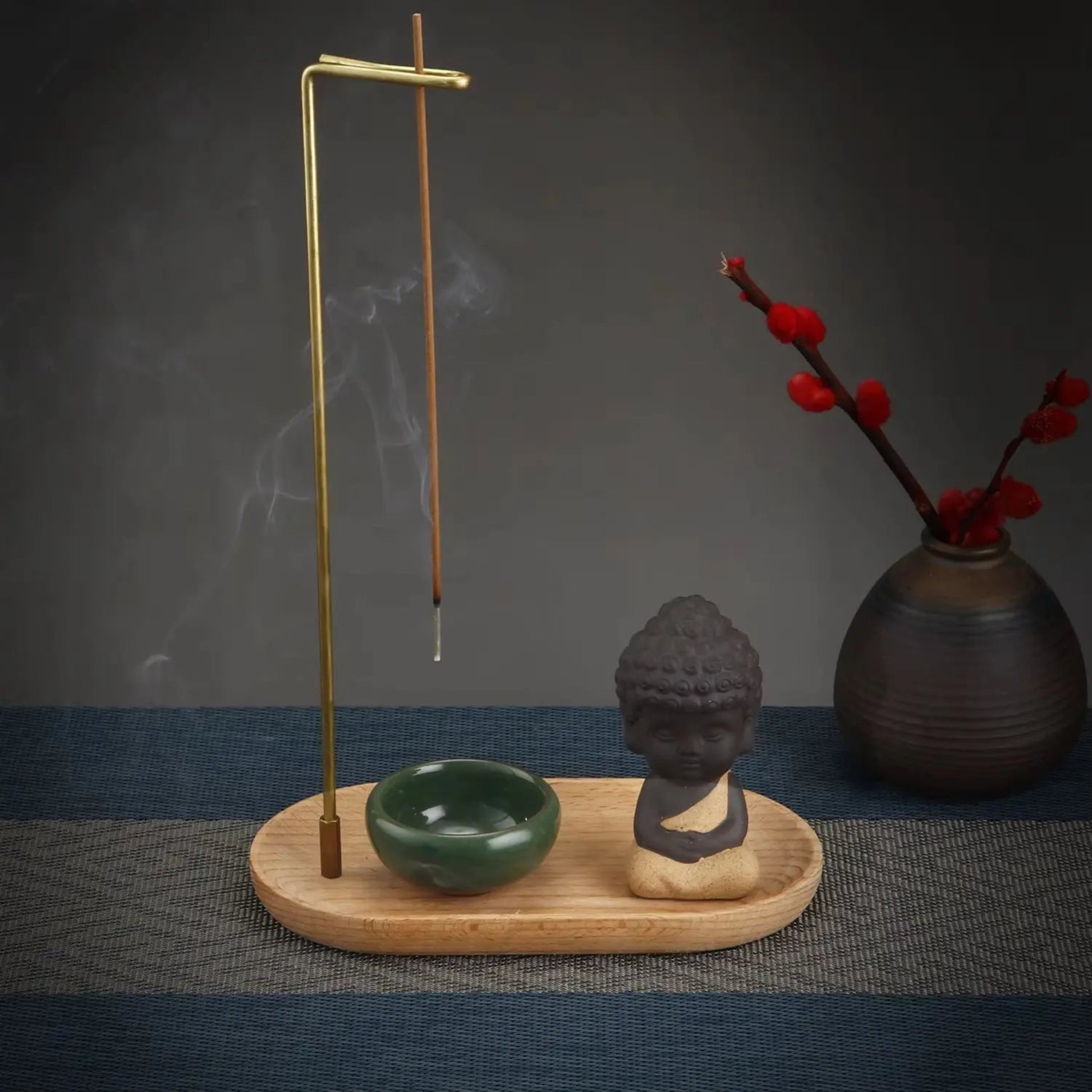 Little Monk Incense Burner Set | Ceramic & Wooden Ash Catcher
