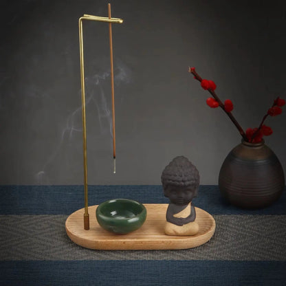 Little Monk Incense Burner Set | Ceramic & Wooden Ash Catcher