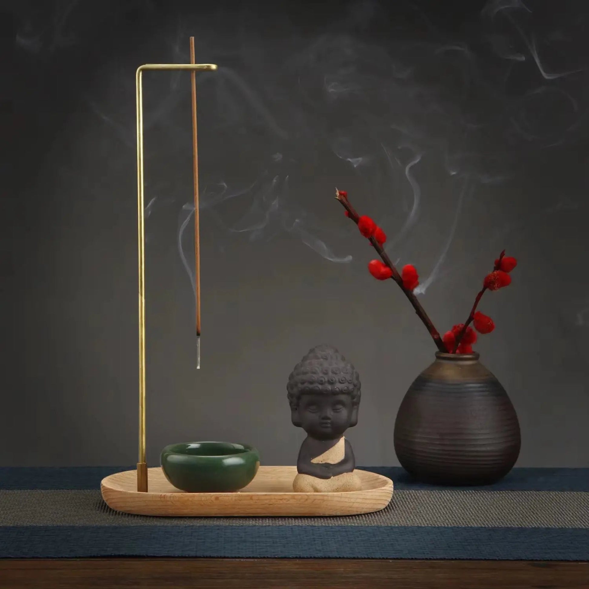 Little Monk Incense Burner Set | Ceramic & Wooden Ash Catcher