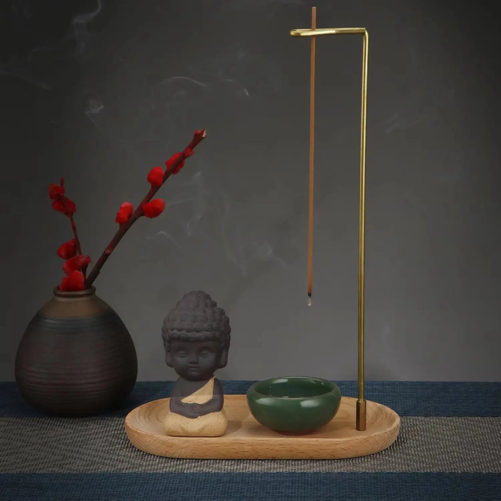 Little Monk Incense Burner Set | Ceramic & Wooden Ash Catcher