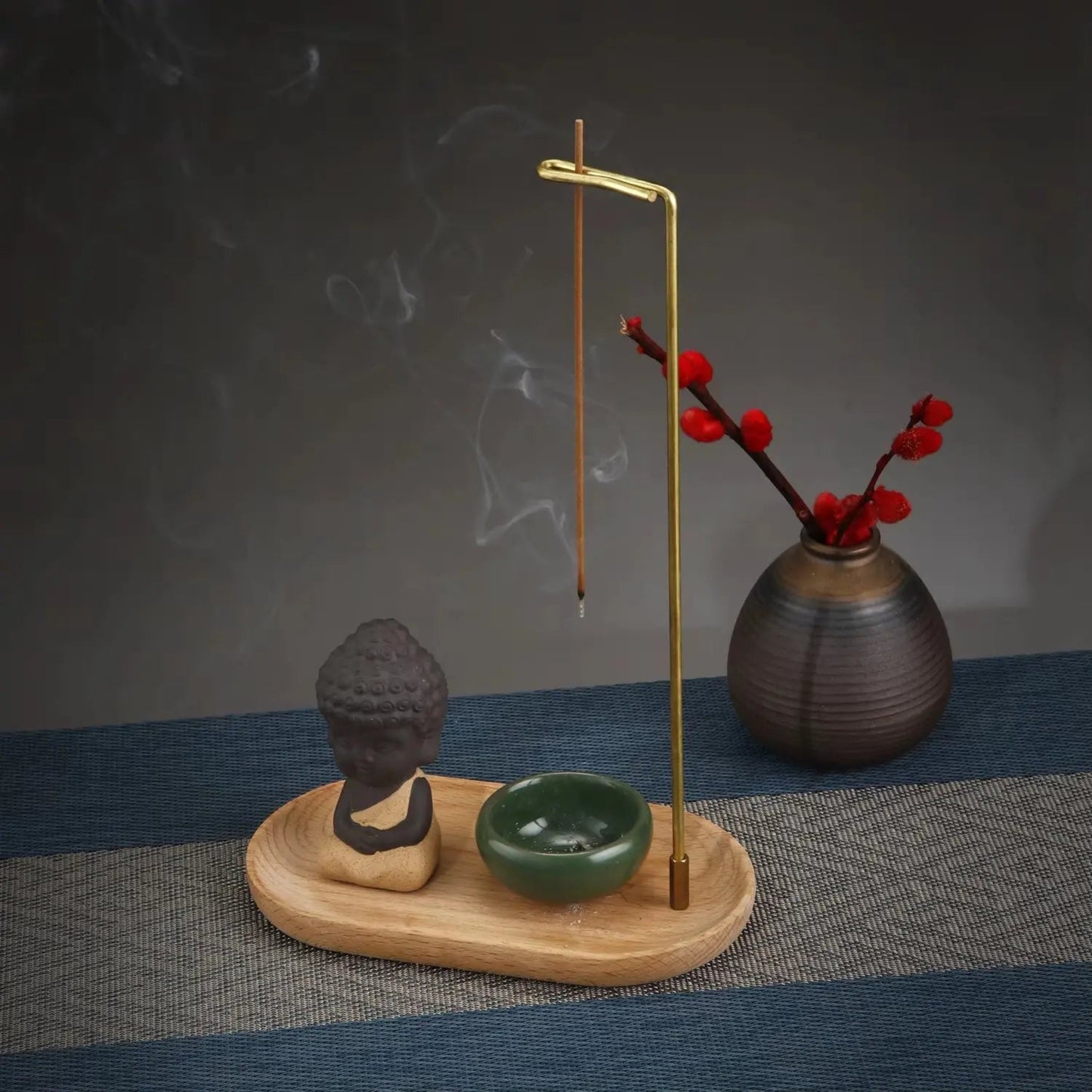 Little Monk Incense Burner Set | Ceramic & Wooden Ash Catcher