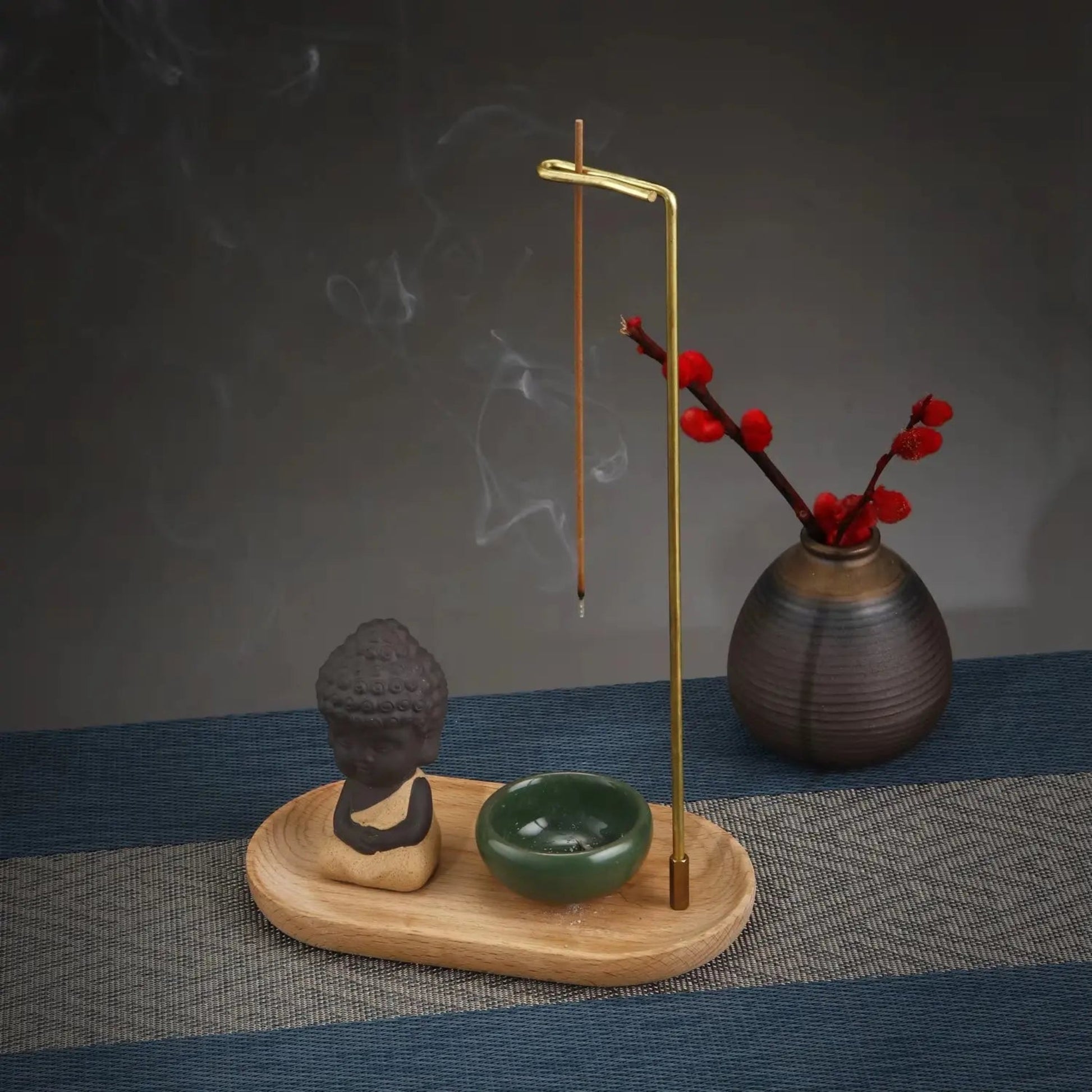 Little Monk Incense Burner Set | Ceramic & Wooden Ash Catcher